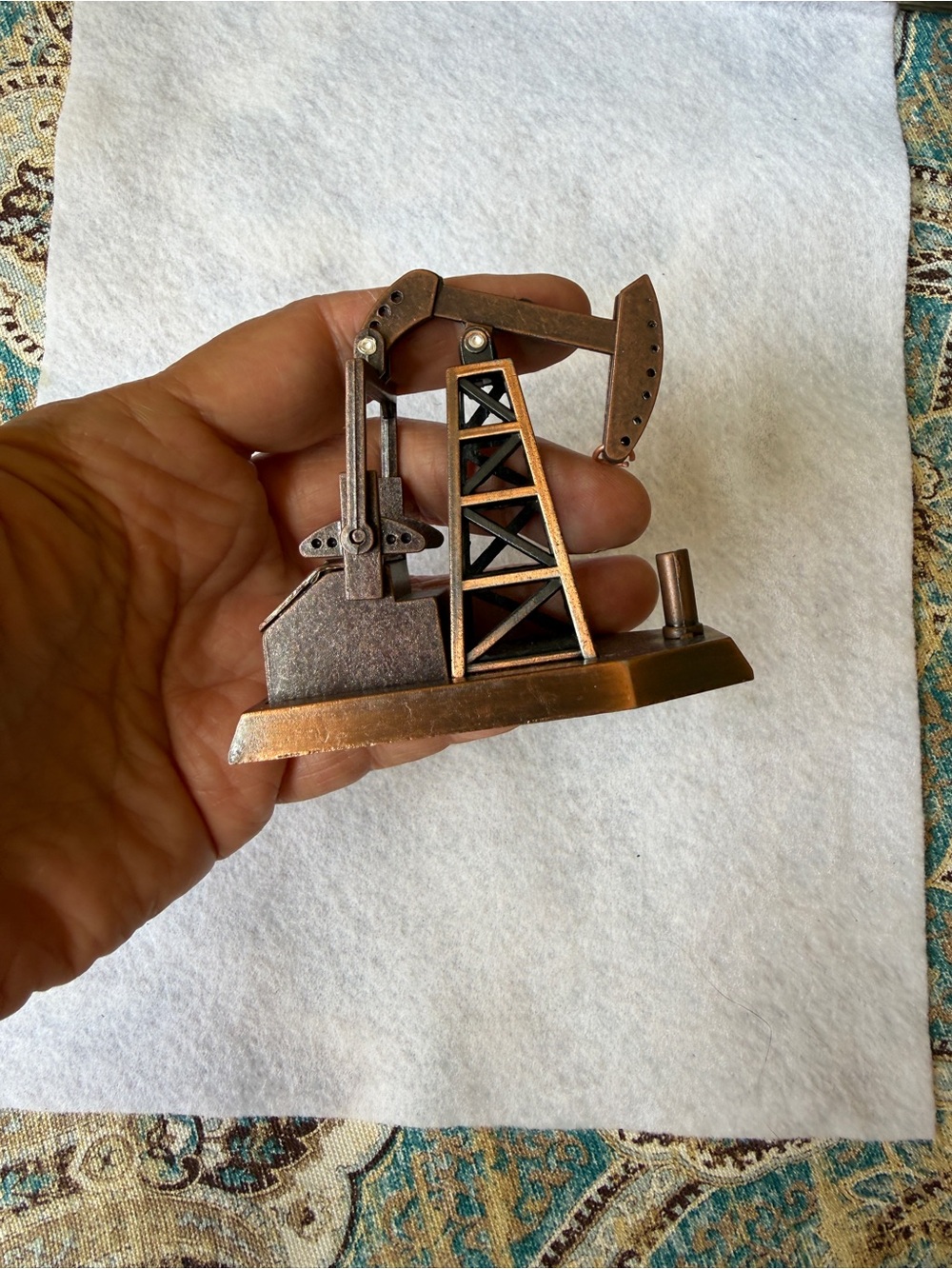 Oil Rig Pump Jack Pencil Sharpener Cast Metal Desktop Collectible Bronze Tone